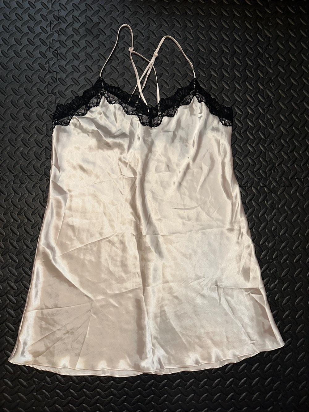 Apt. 9 Ivory Satin Chemise with Black Lace Trim